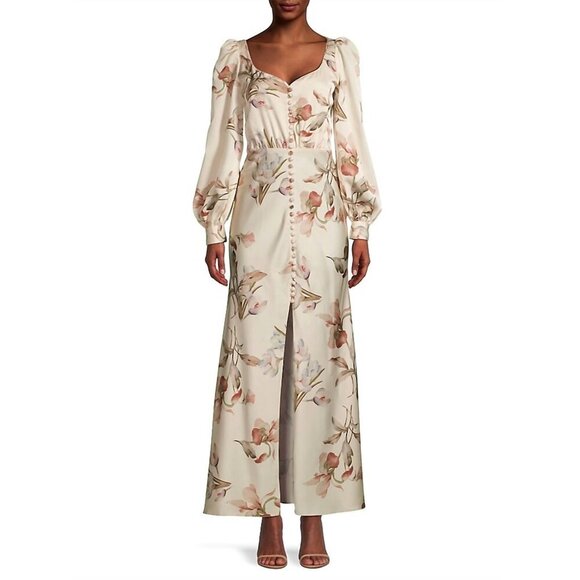 NWT SACHIN + BABI AMY Dress in Eggshell Venetia Petals Floral Satin Maxi Long 6 - Picture 4 of 14